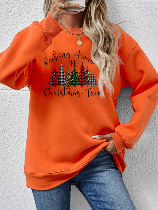 Sudadera con cuello redondo y gráfico de árbol de Navidad