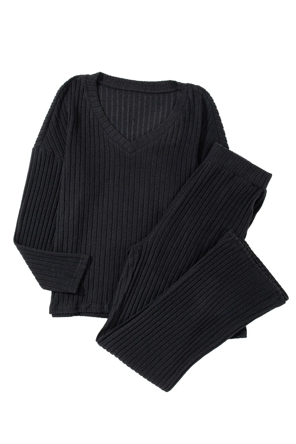 Black Ribbed Knit Two-piece Outfit - Celeste  Loungewear & Sleepwear/Loungewear  