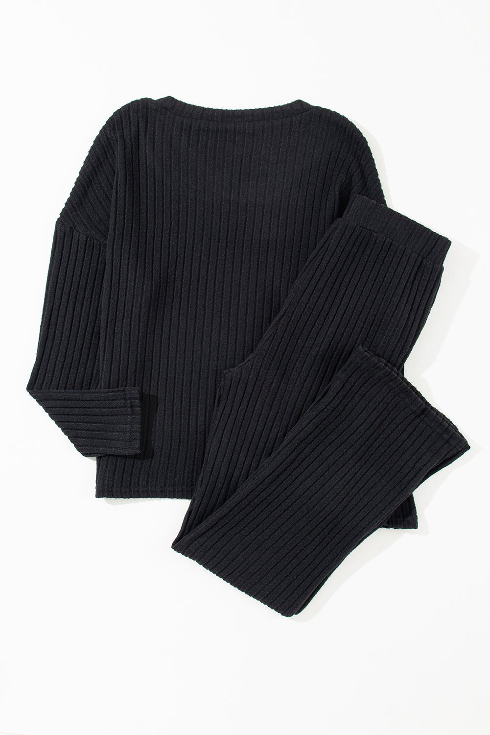 Black Ribbed Knit Two-piece Outfit - Celeste  Loungewear & Sleepwear/Loungewear  