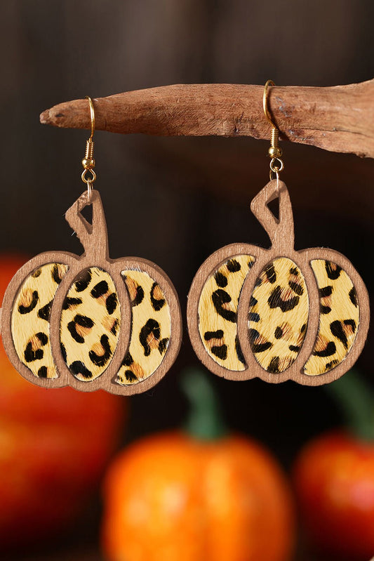 Brown Animal Print Pumpkin Shape Drop Earrings - Celeste