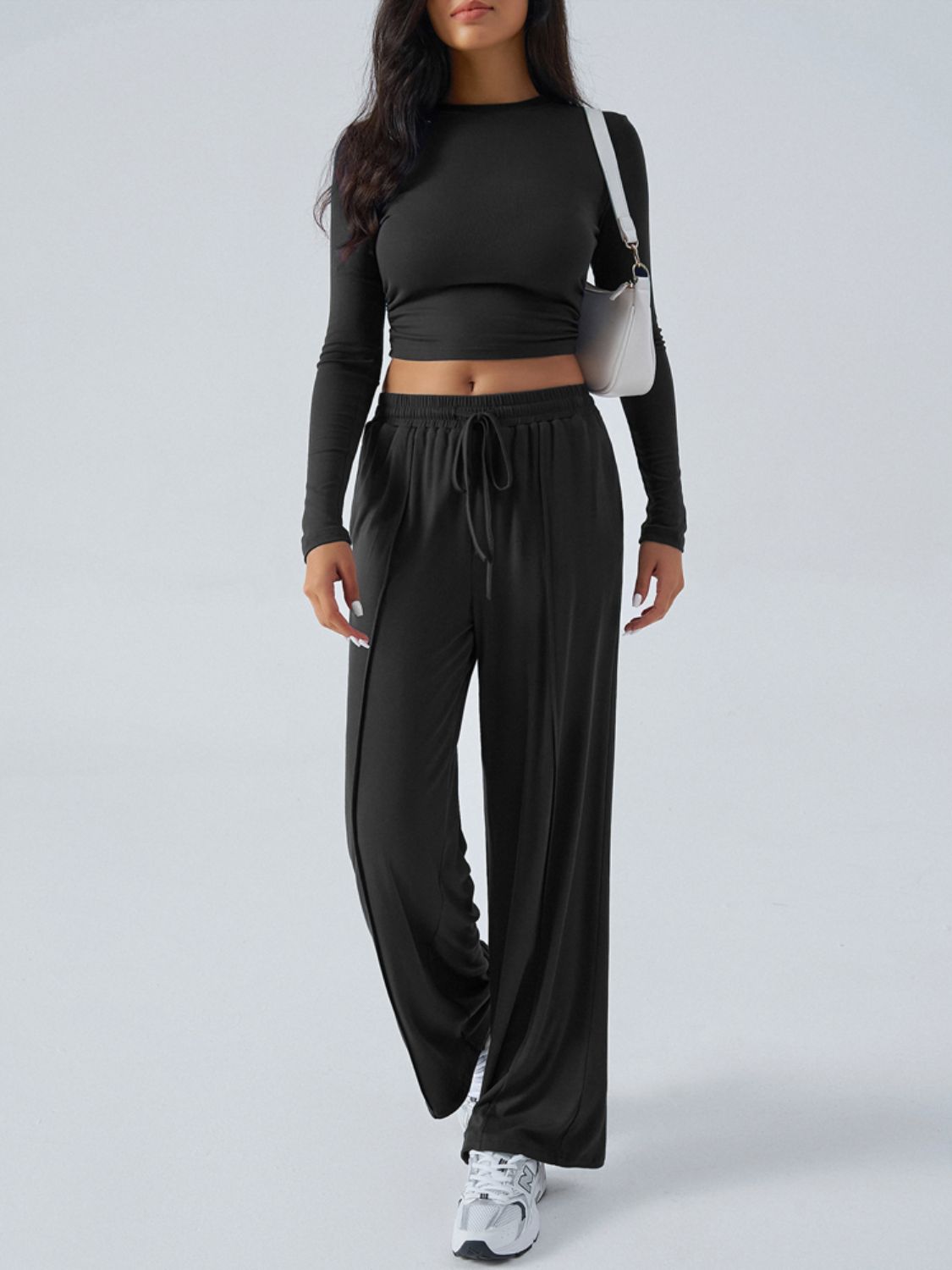 Devine Round Neck Long Sleeve Top and Pants Set - Celeste    