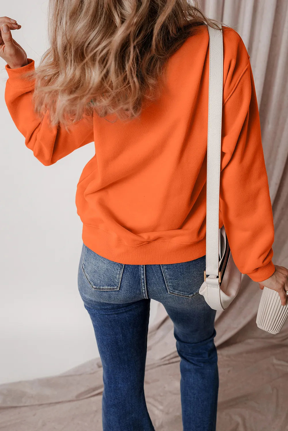 Letter Round Neck Long Sleeve Sweatshirt - Celeste    