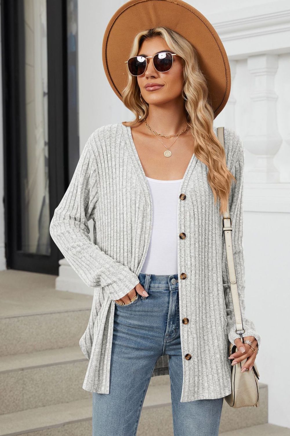 Loose Button Up Long Sleeve Cardigan