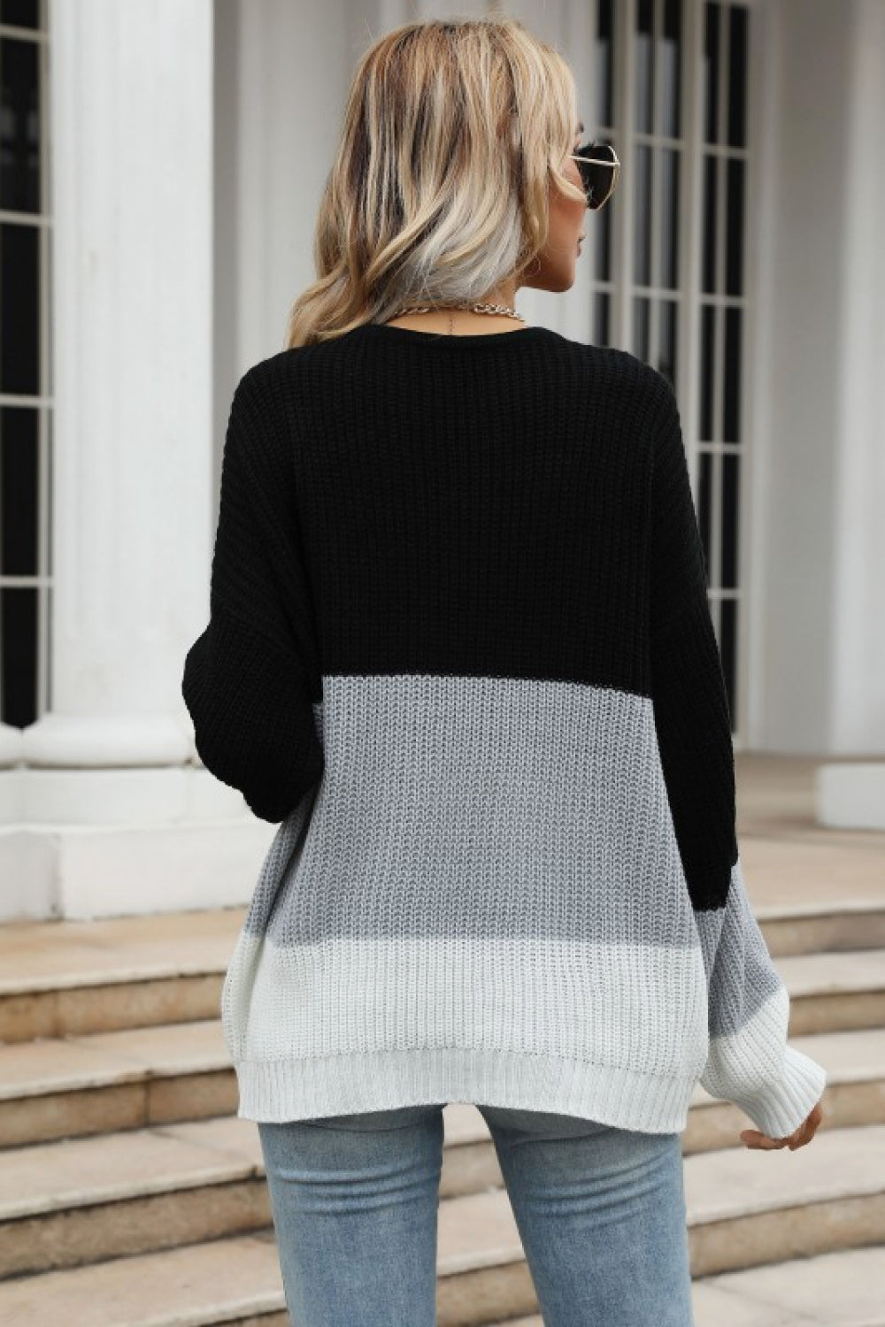 Perfee Color Block Long Sleeve Chunky Knit Sweater