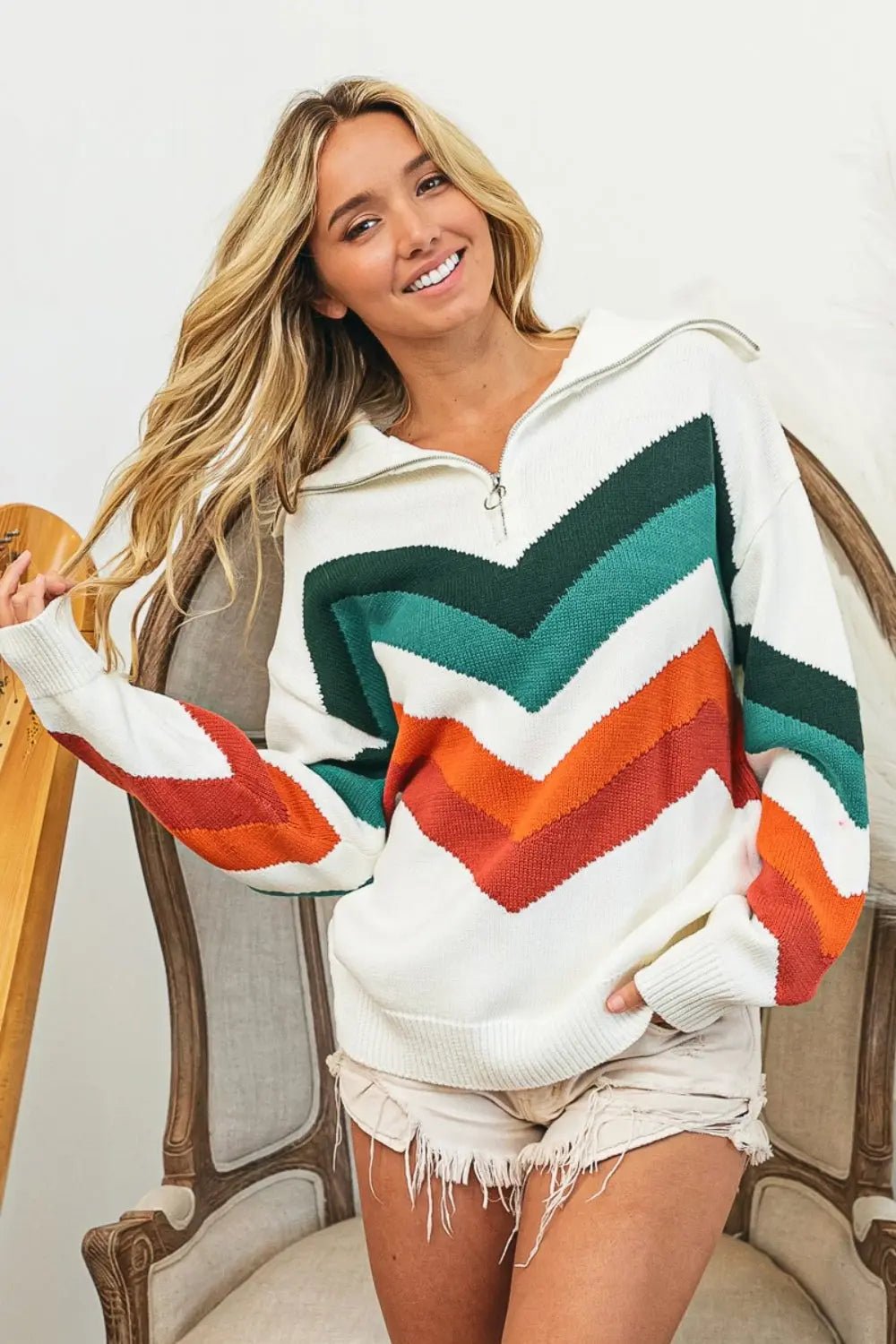 Chevron Pattern Sweater - Cute Sweaters - Celeste    