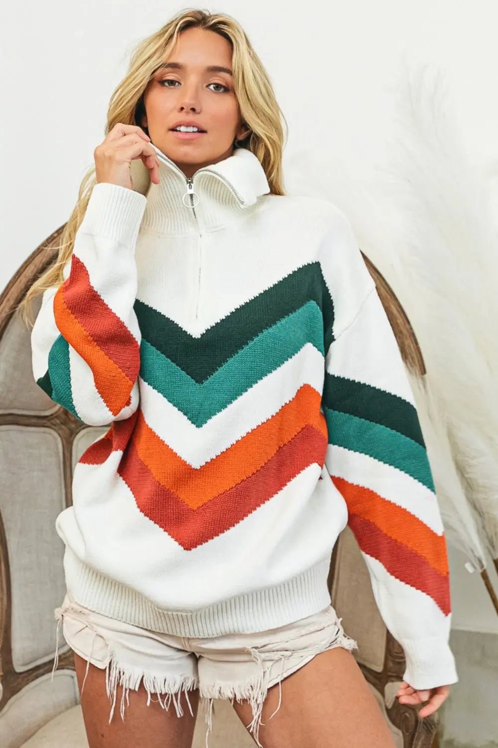 Chevron Pattern Sweater - Cute Sweaters - Celeste    