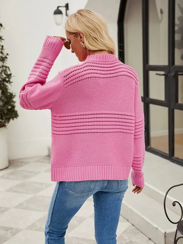 Chic Striped Knit Sweater - Celeste