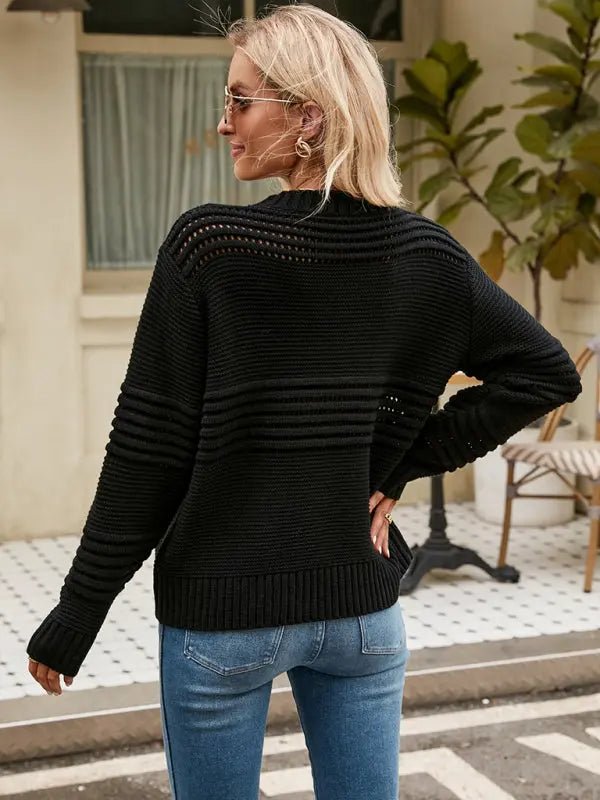 Chic Striped Knit Sweater - Celeste