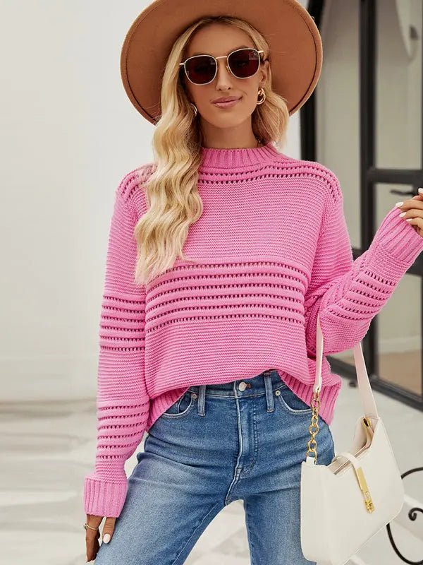 Chic Striped Knit Sweater - Celeste