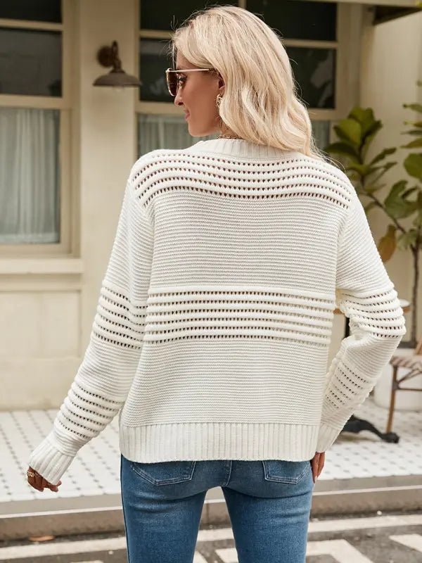 Chic Striped Knit Sweater - Celeste