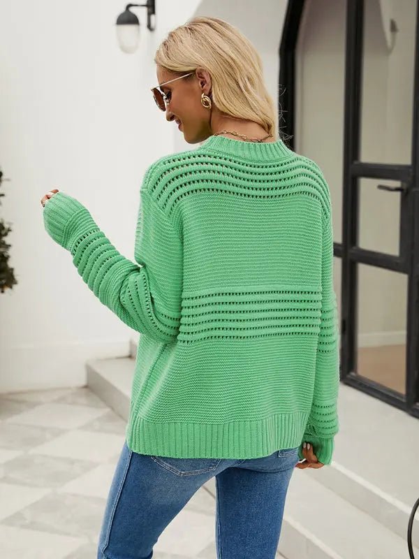 Chic Striped Knit Sweater - Celeste