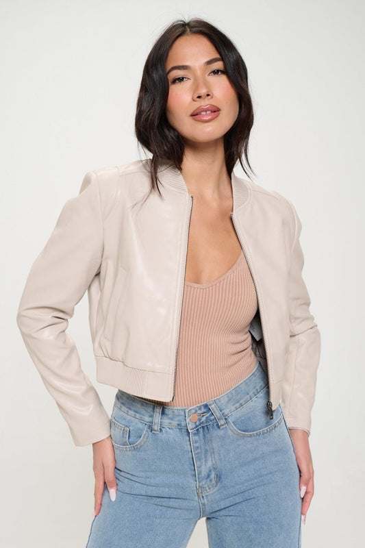 Coalition LA Zip Up Cropped Bomber Jacket - Celeste