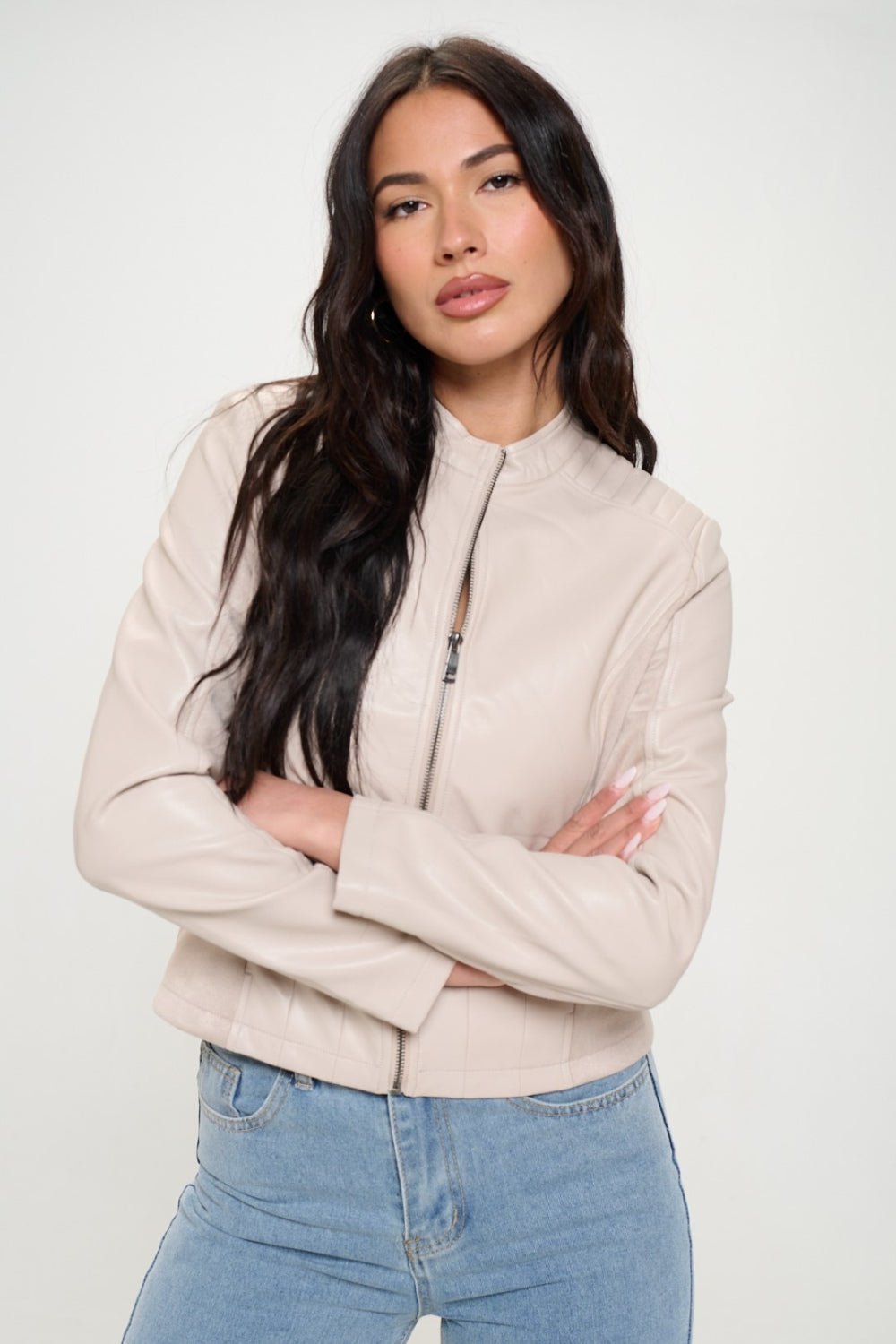 Coalition LA Zip Up Vegan Moto Jacket - Celeste