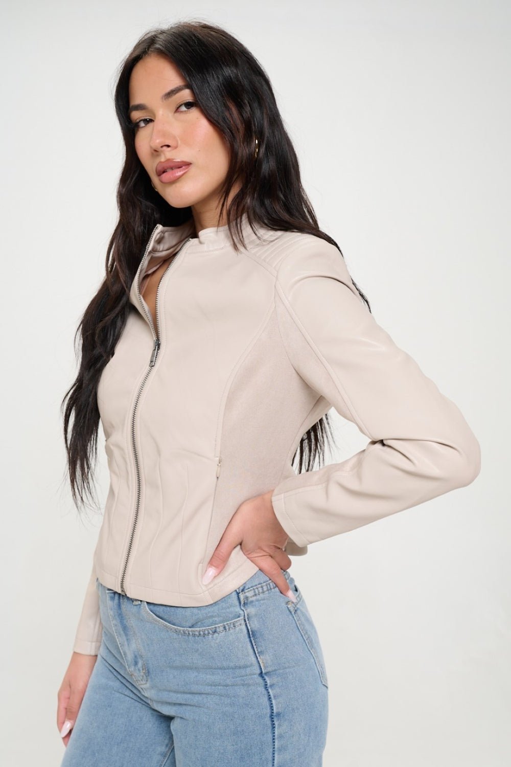 Coalition LA Zip Up Vegan Moto Jacket - Celeste