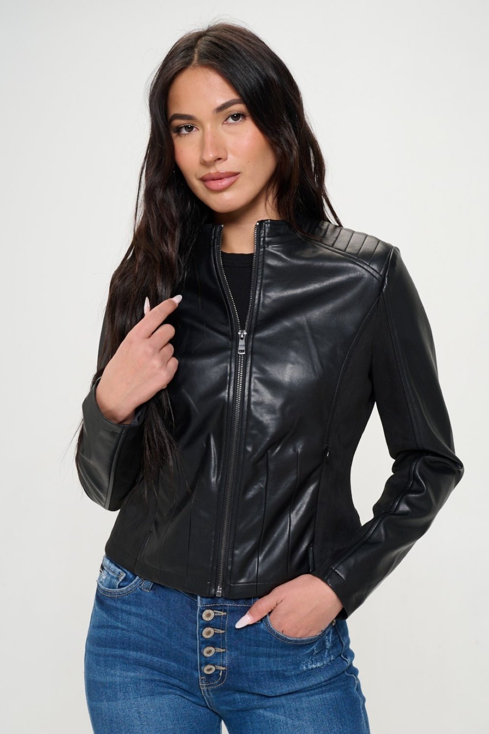 Coalition LA Zip Up Vegan Moto Jacket - Celeste