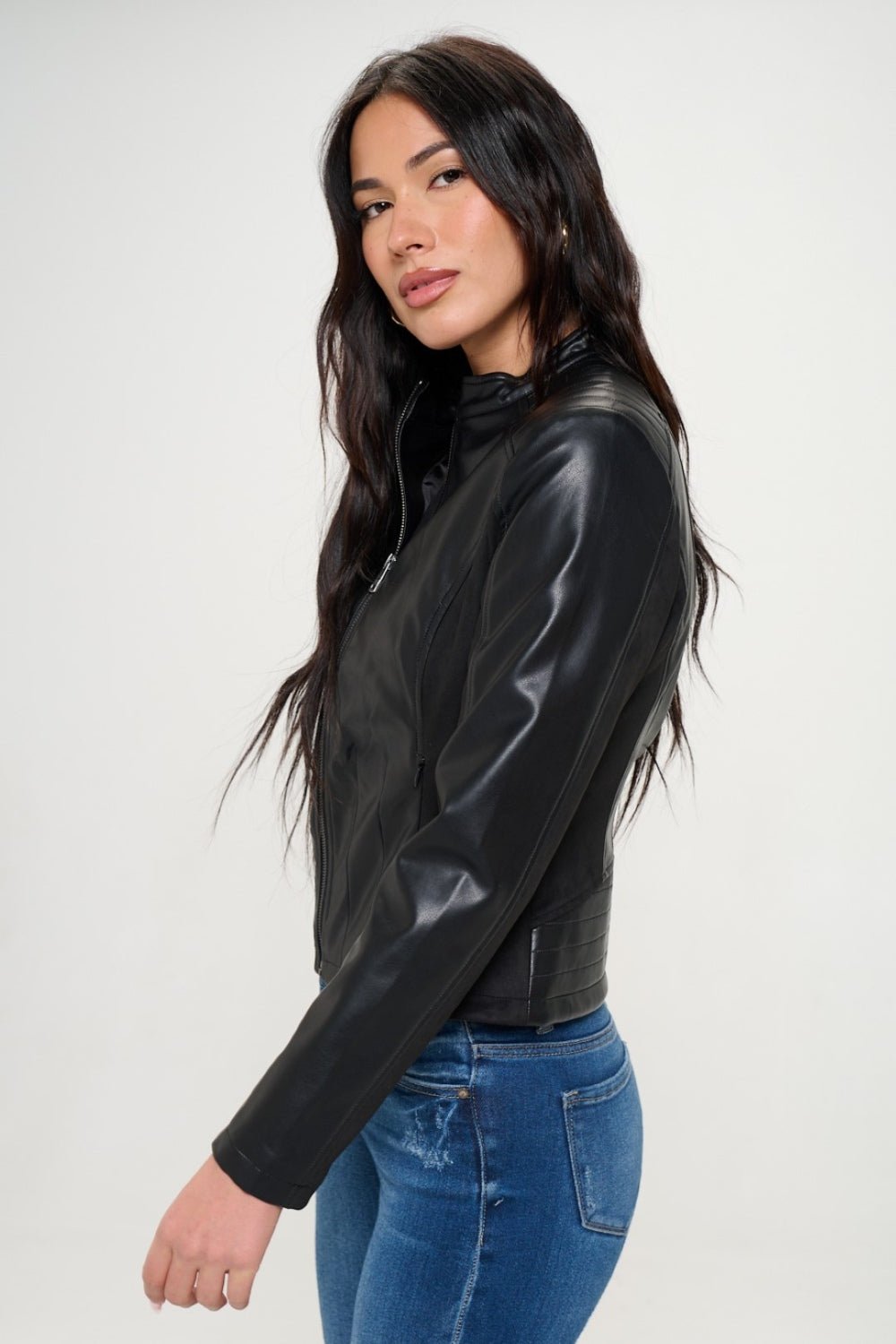 Coalition LA Zip Up Vegan Moto Jacket - Celeste