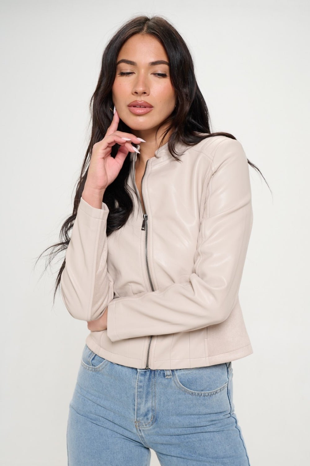 Coalition LA Zip Up Vegan Moto Jacket - Celeste