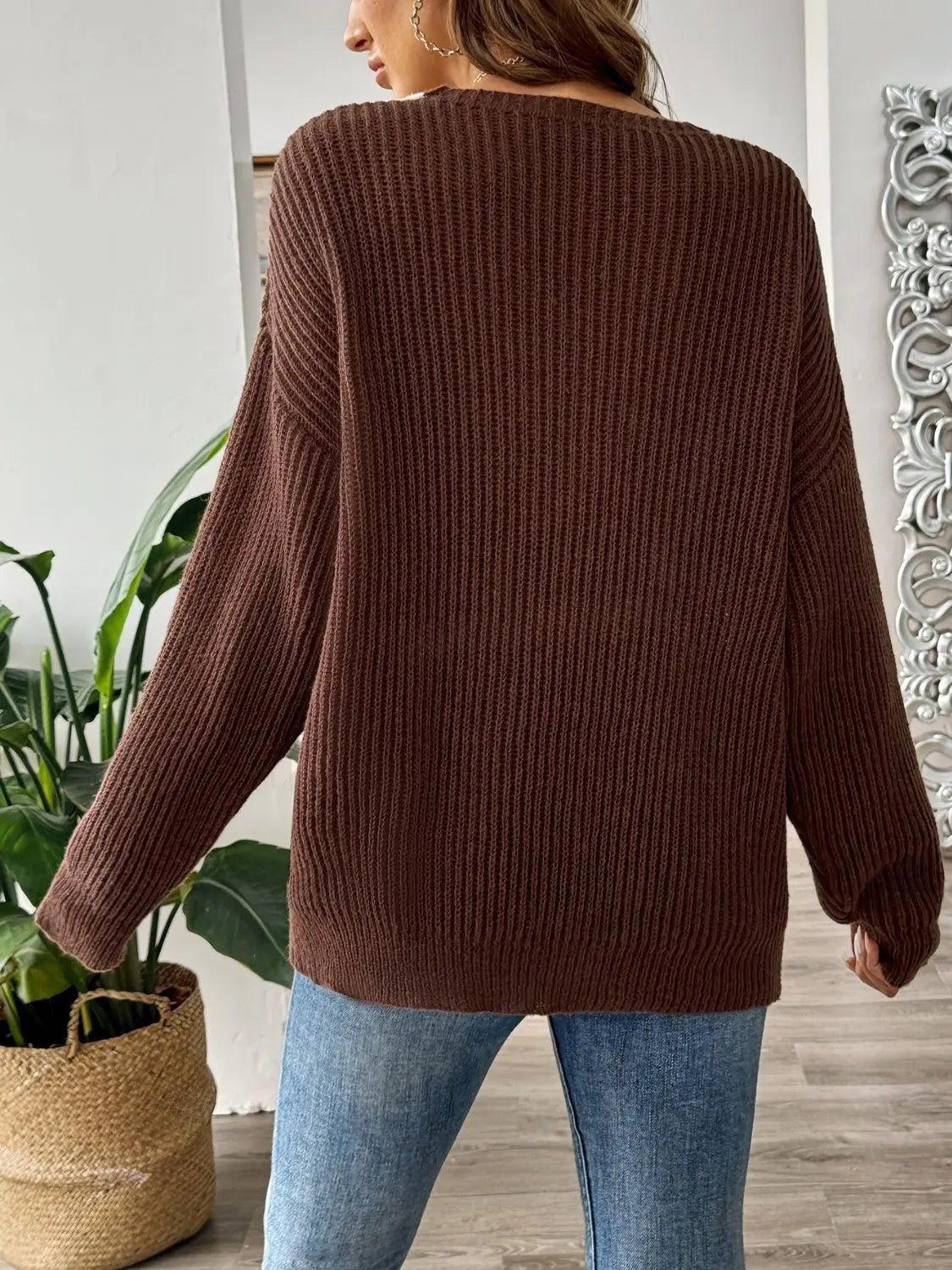 Contrast Dropped Shoulder Long Sleeve Sweater - Celeste