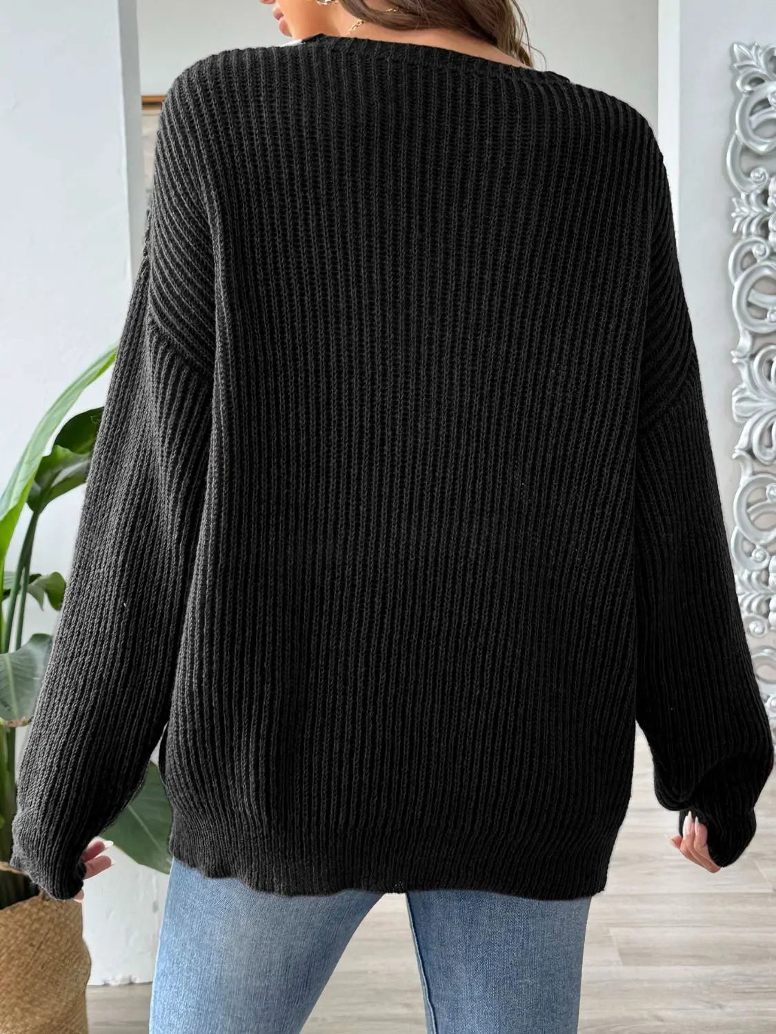 Contrast Dropped Shoulder Long Sleeve Sweater - Celeste