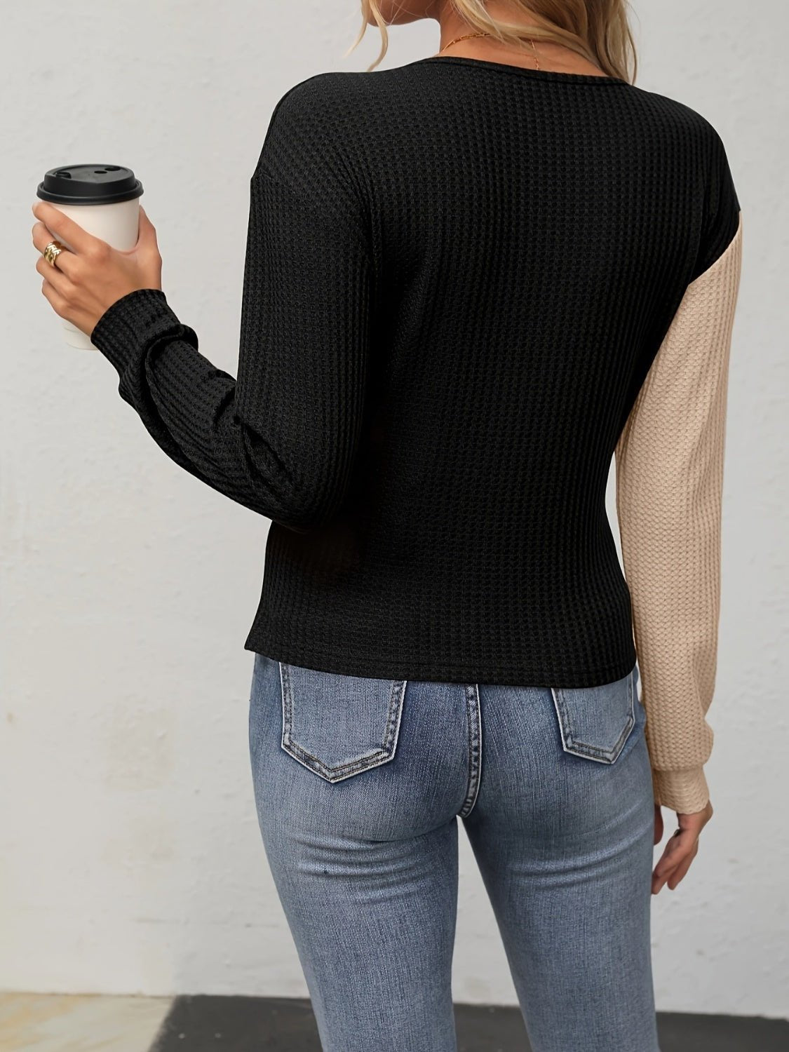 Contrast Surplice Long Sleeve Top - Celeste