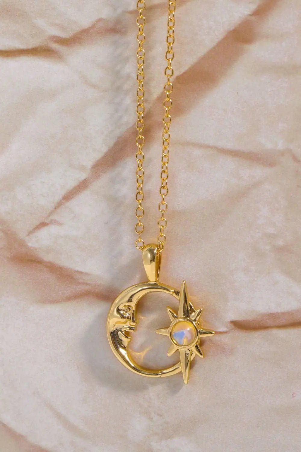 Copper 14K Gold - Plated Moon & Star Shape Pendant Necklace - Celeste