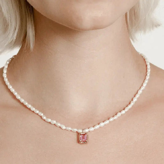 Copper Imitation Pearl Pendant Necklace - Celeste