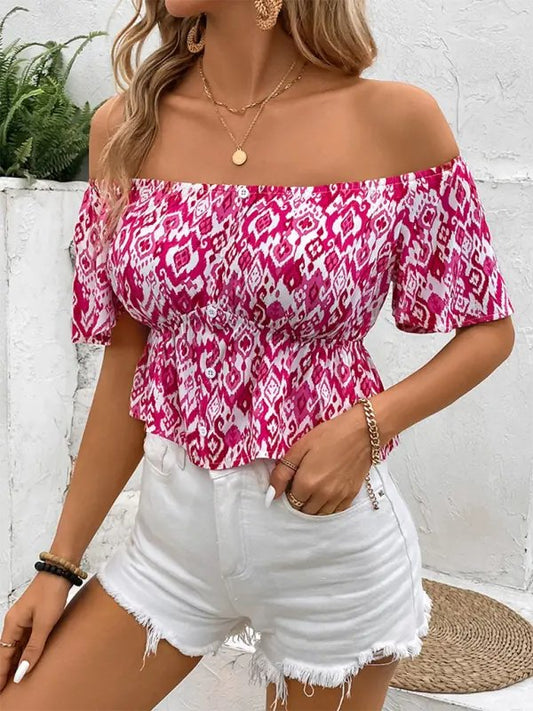 Cropped Off - Shoulder Blouse - Celeste