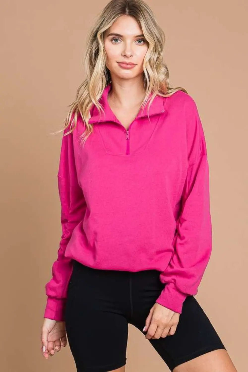 Culture Code Full Size Half Zip Long Sleeve Sweatshirt - Celeste