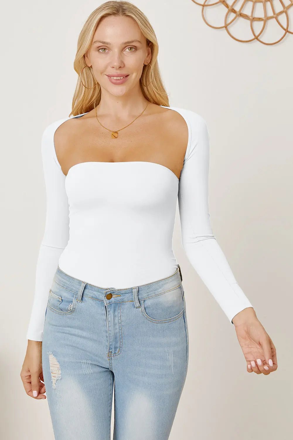 Cutout Raglan Sleeve Bolero and Tube Top - Celeste