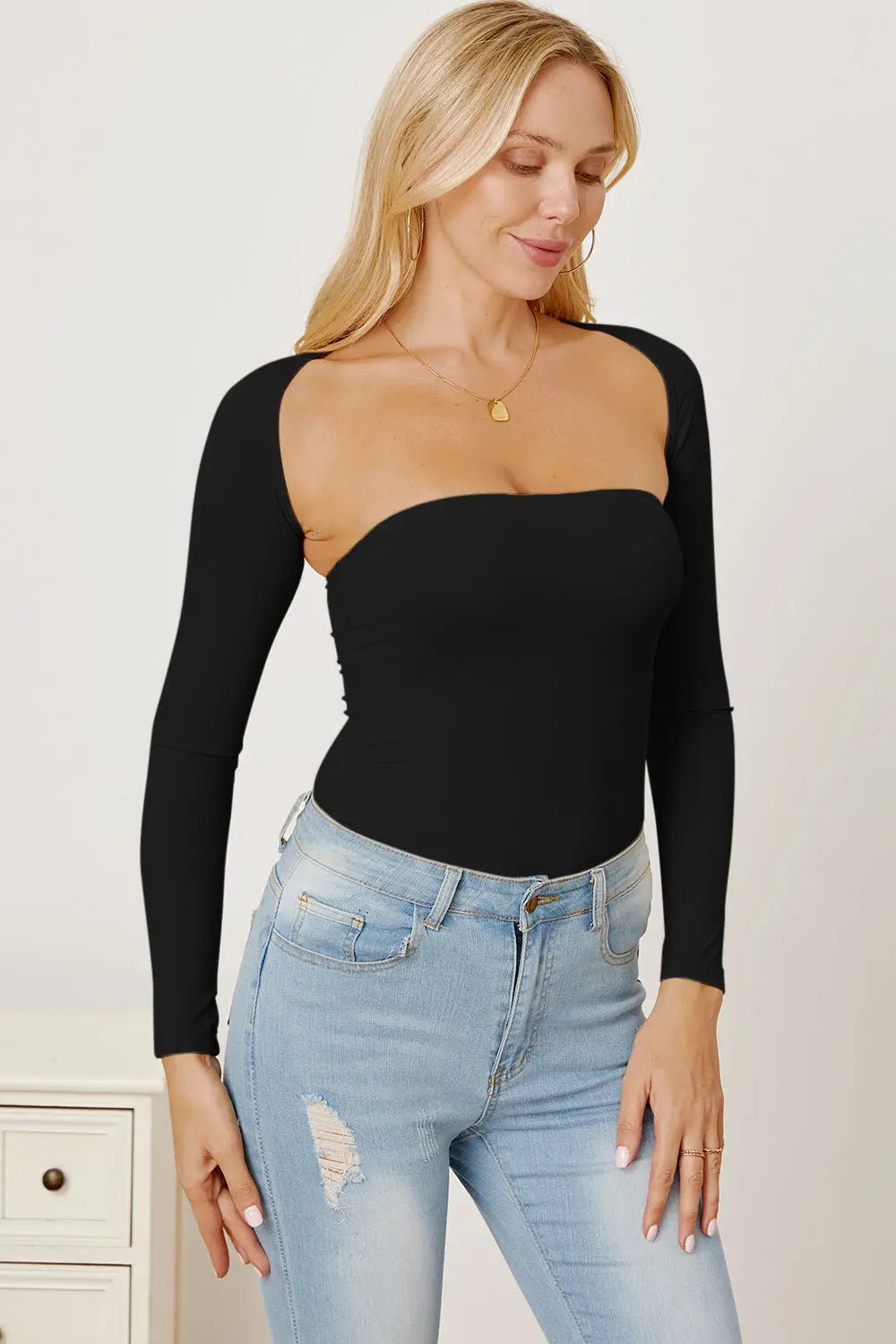 Cutout Raglan Sleeve Bolero and Tube Top - Celeste