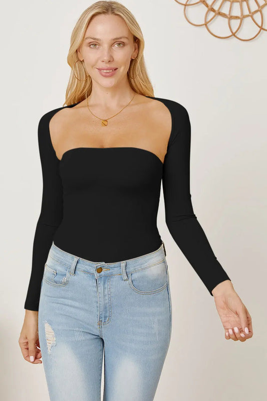 Cutout Raglan Sleeve Bolero and Tube Top - Celeste