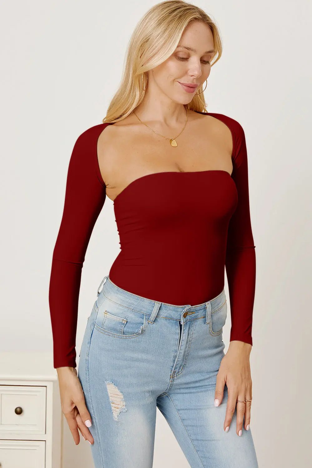 Cutout Raglan Sleeve Bolero and Tube Top - Celeste