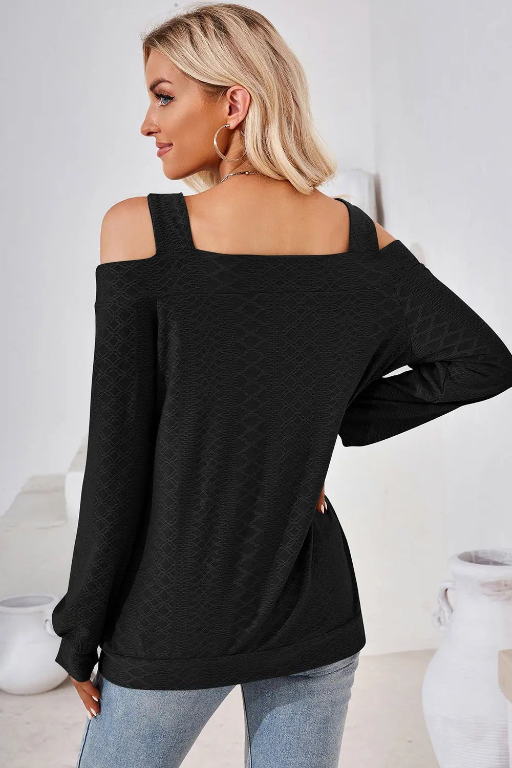 Cutout Square Neck Cold Shoulder T - Shirt - Celeste