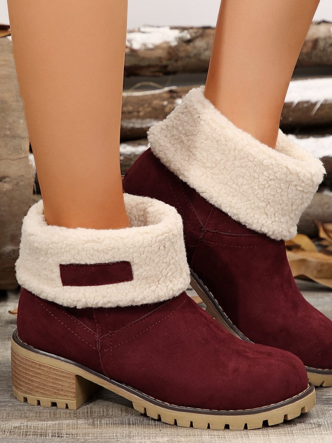 Thermal Fuzzy Block Heel Boots - Celeste    