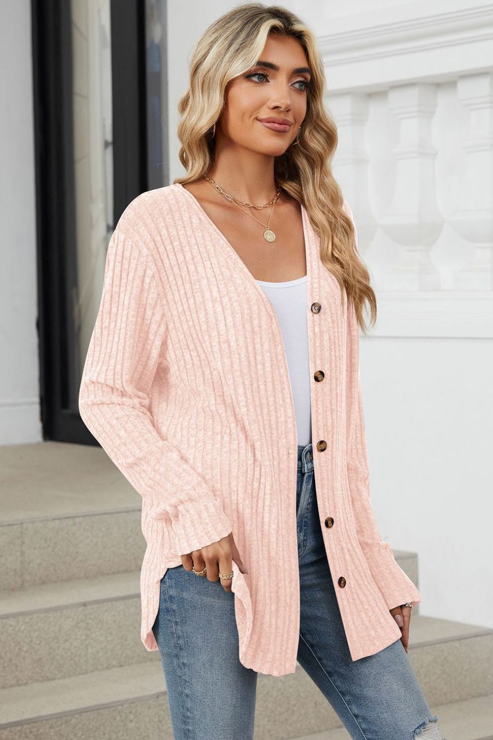 Loose Button Up Long Sleeve Cardigan