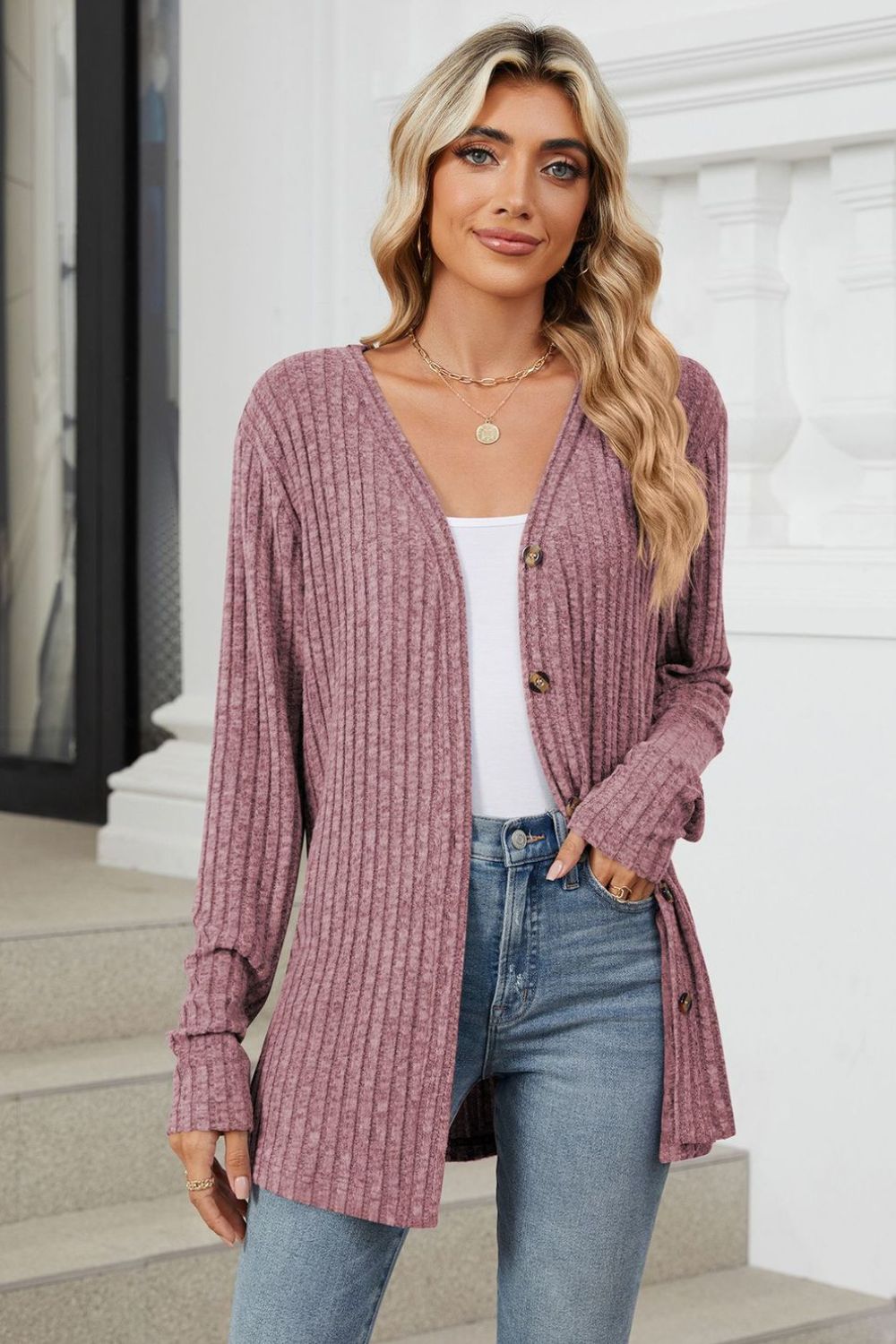 Loose Button Up Long Sleeve Cardigan