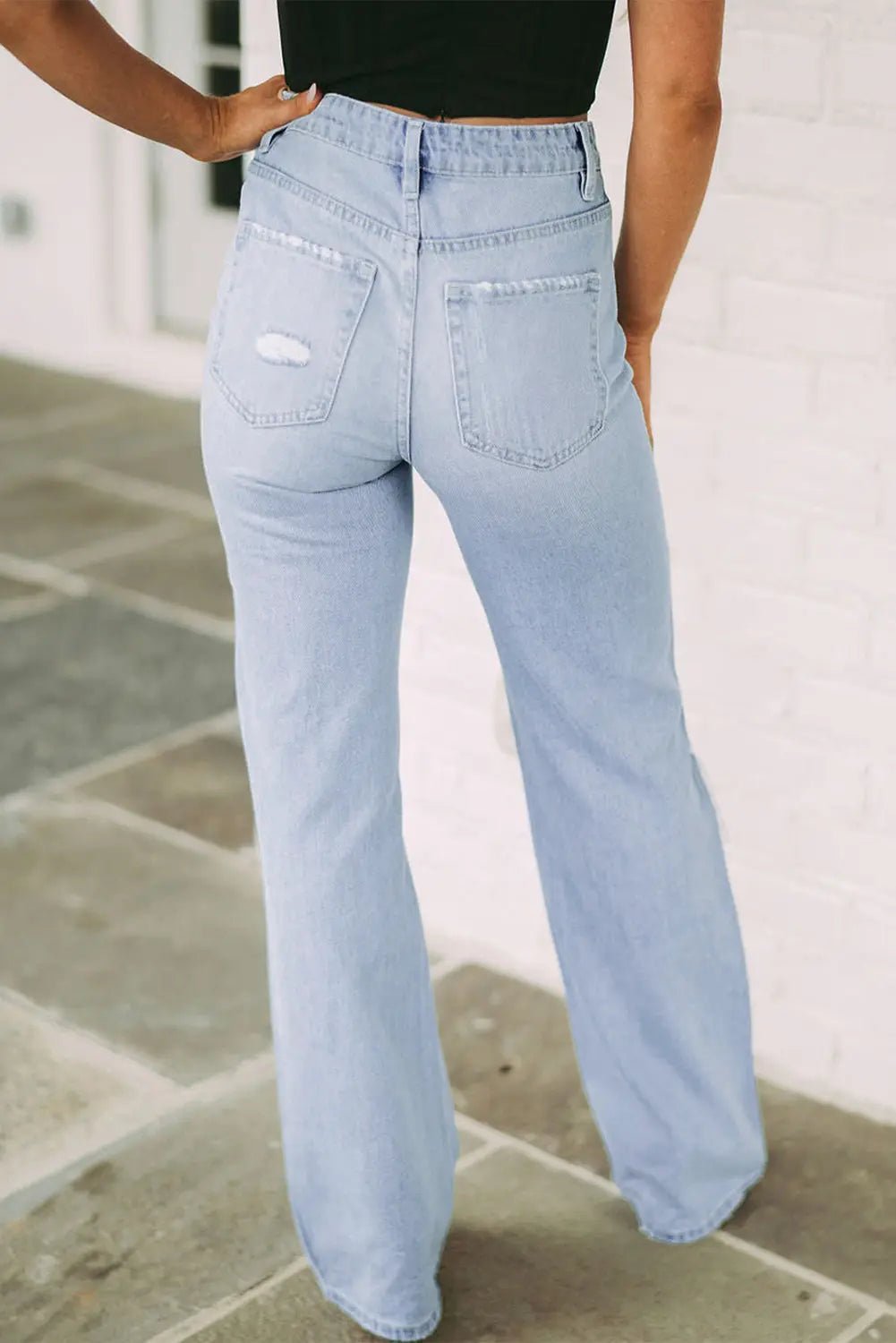 Distressed High Waist Jeans - Celeste