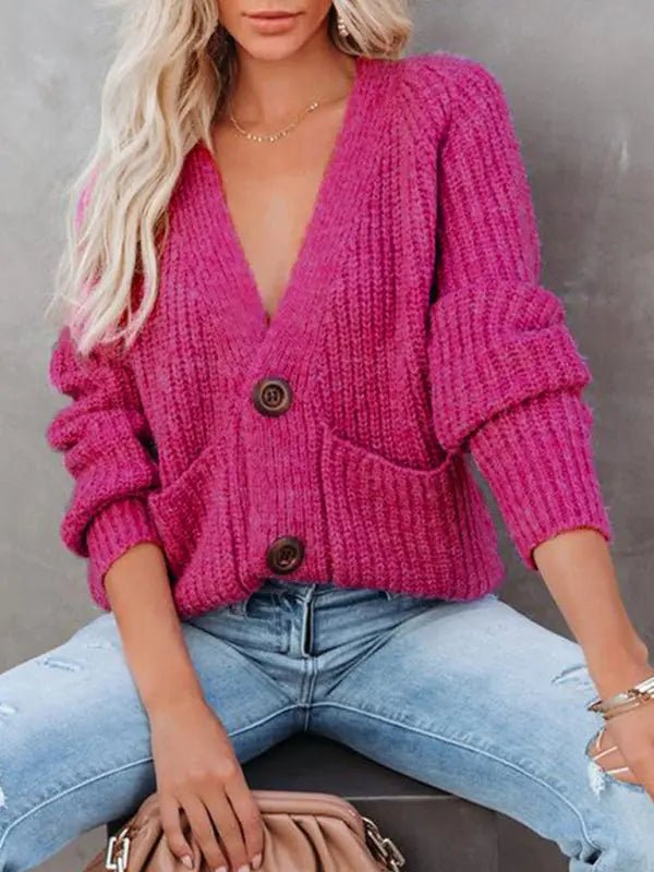 Double Breasted Button - Up Cardigan Sweater - Celeste