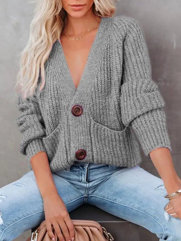 Double Breasted Button - Up Cardigan Sweater - Celeste