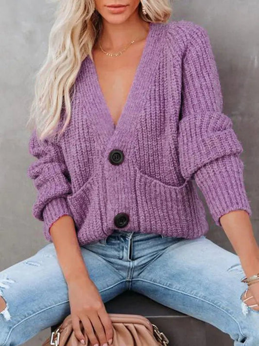 Double Breasted Button - Up Cardigan Sweater - Celeste