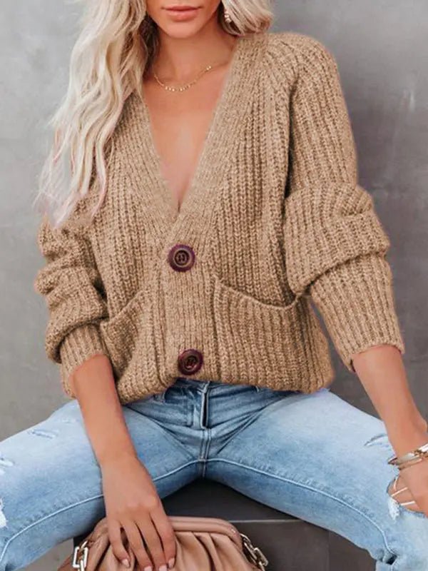 Double Breasted Button - Up Cardigan Sweater - Celeste