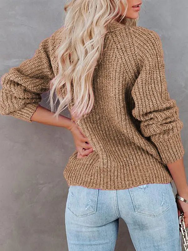 Double Breasted Button - Up Cardigan Sweater - Celeste