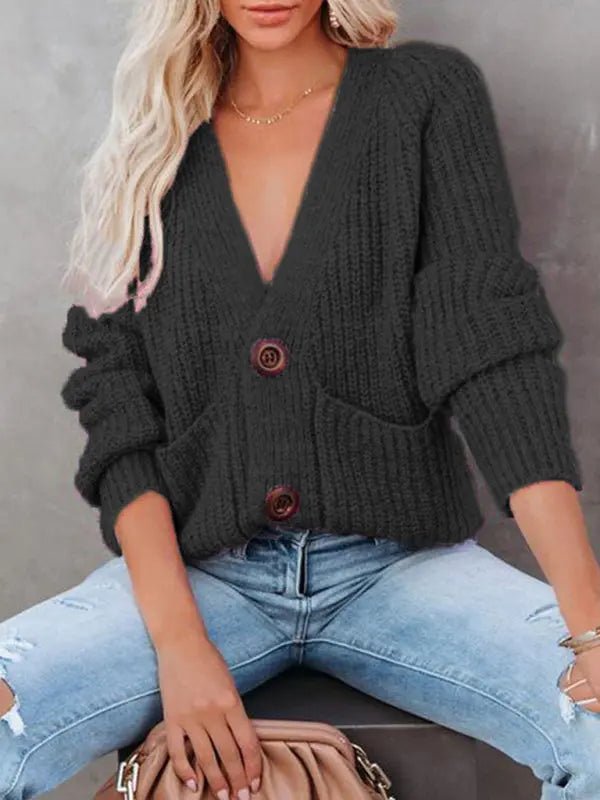 Double Breasted Button - Up Cardigan Sweater - Celeste