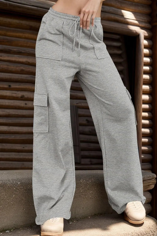 Drawstring Active Pants with Pockets - Celeste