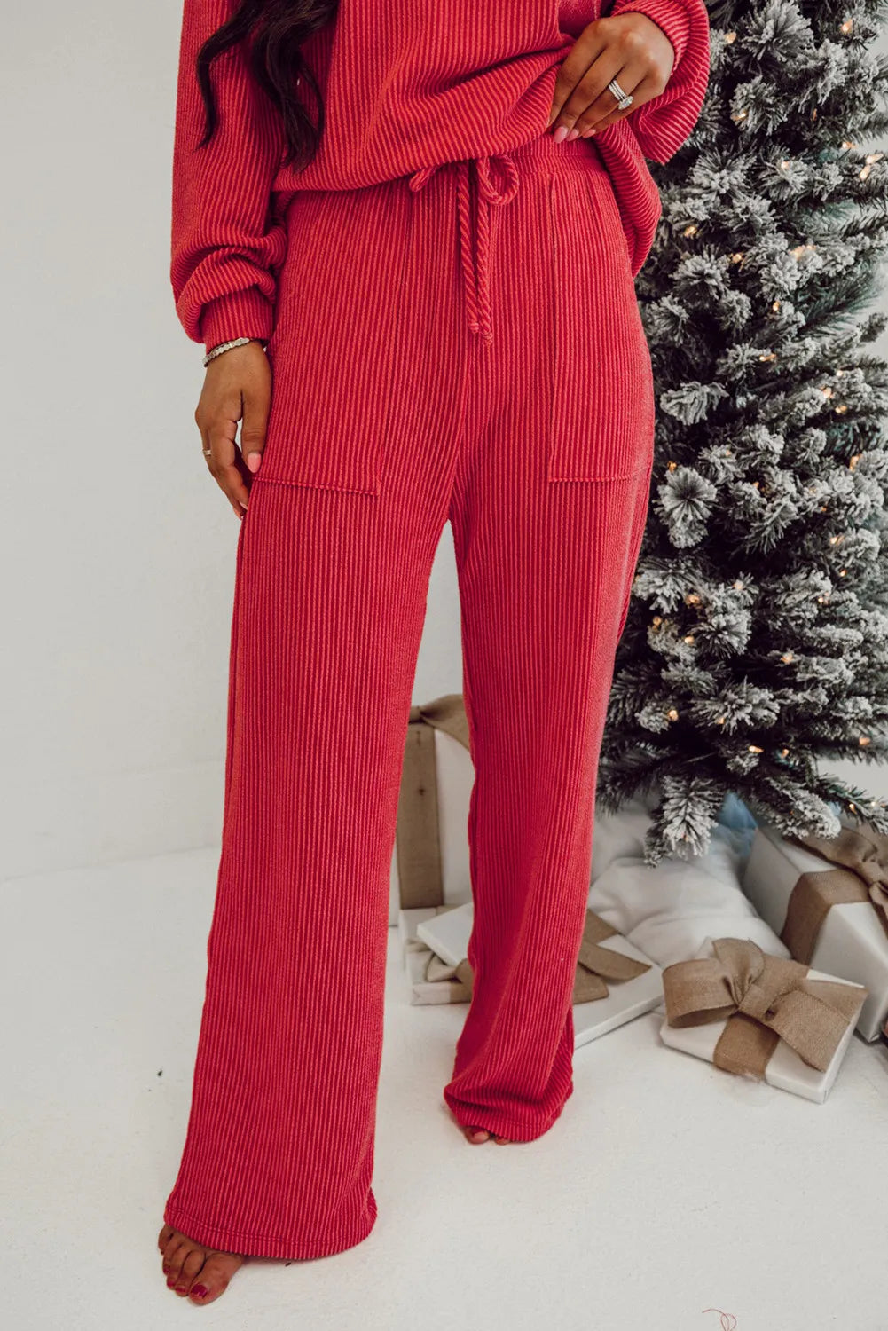 JOLLY Round Neck Long Sleeve Top and Pants Lounge Set - Celeste    