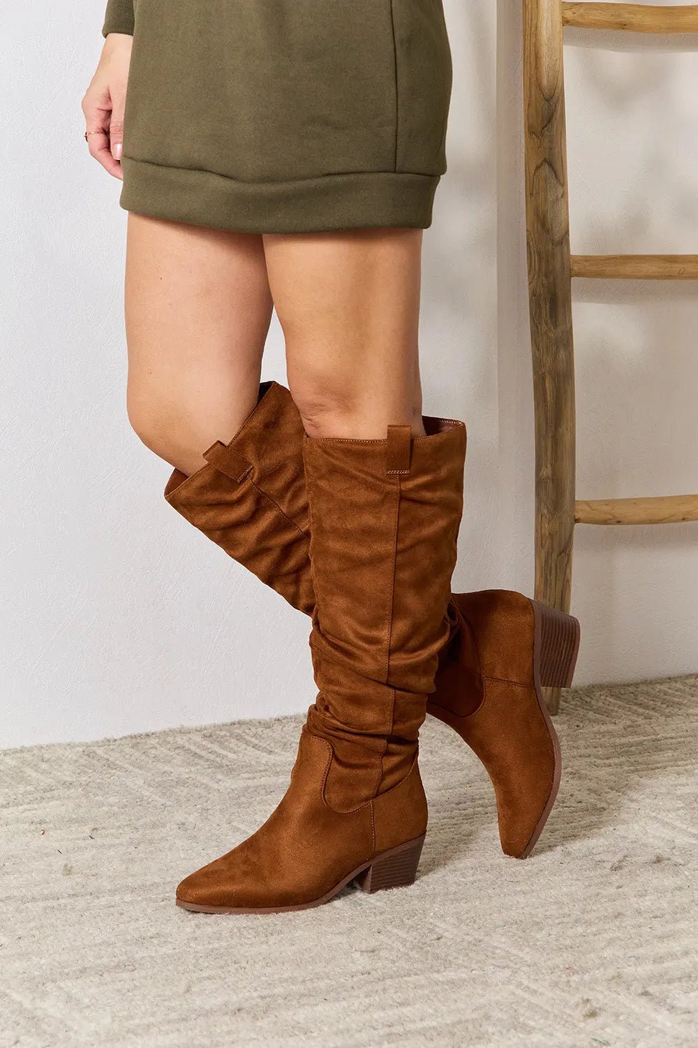 East Lion Corp Block Heel Knee High Boots - Celeste