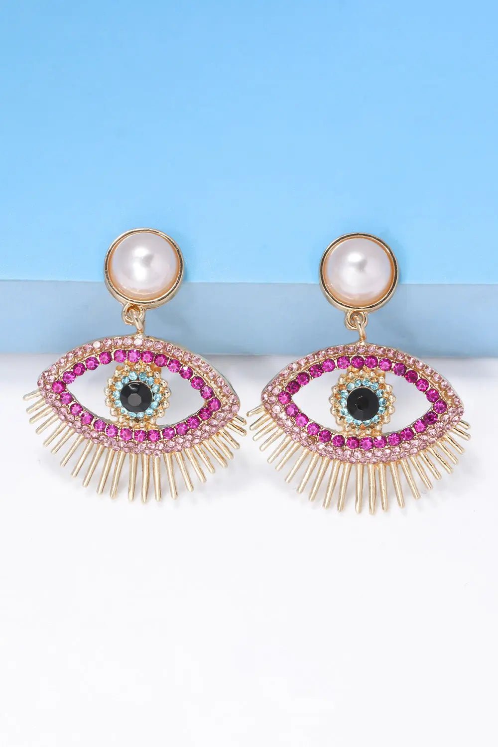 Evil Eye Shape Rhinestone Zinc Alloy Synthetic Dangle Earrings - Celeste