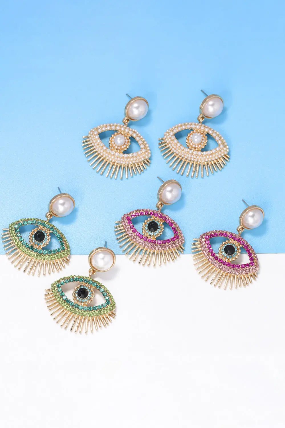 Evil Eye Shape Rhinestone Zinc Alloy Synthetic Dangle Earrings - Celeste