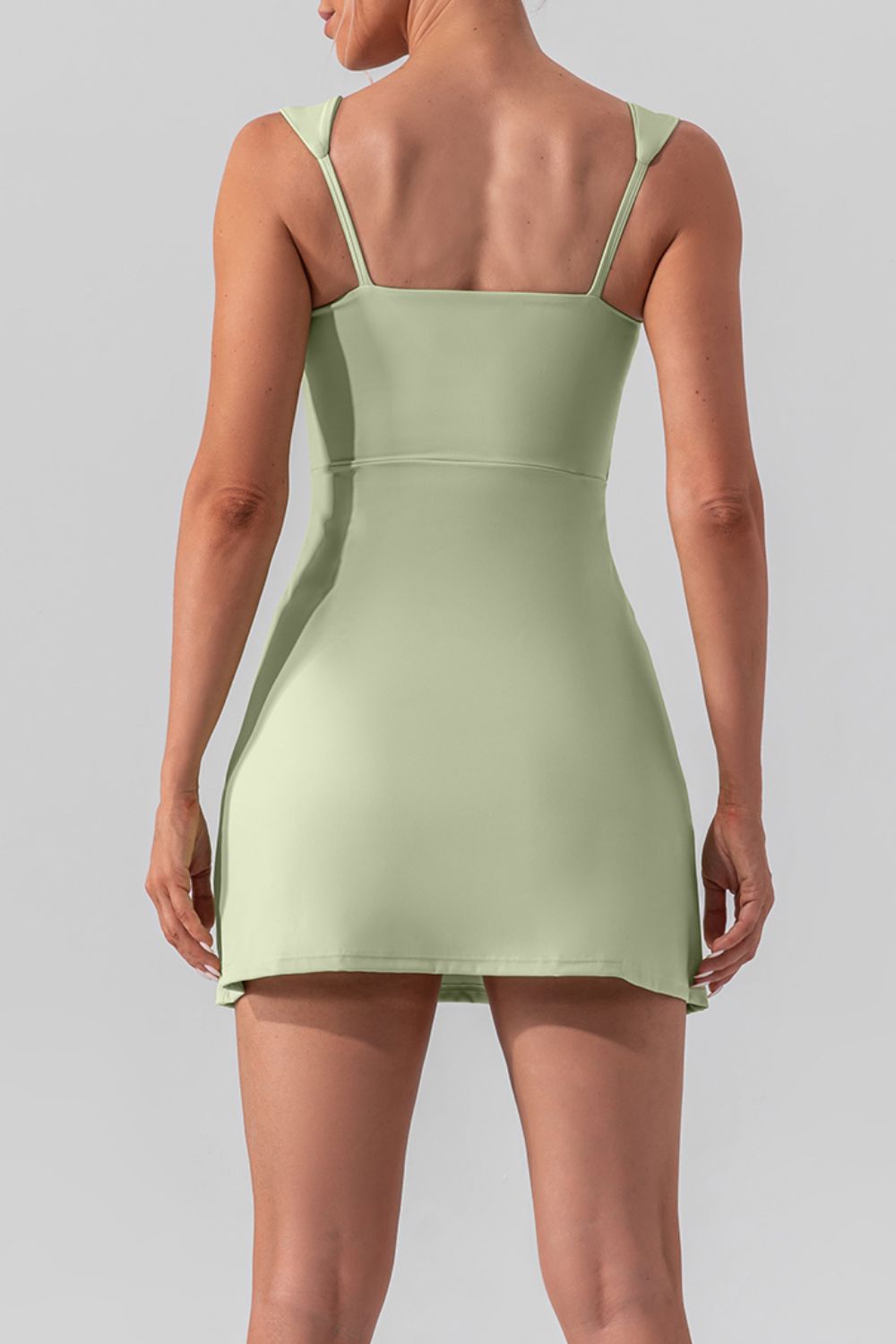 Square Neck Sleeveless Slit Mini Active Dress - Celeste    