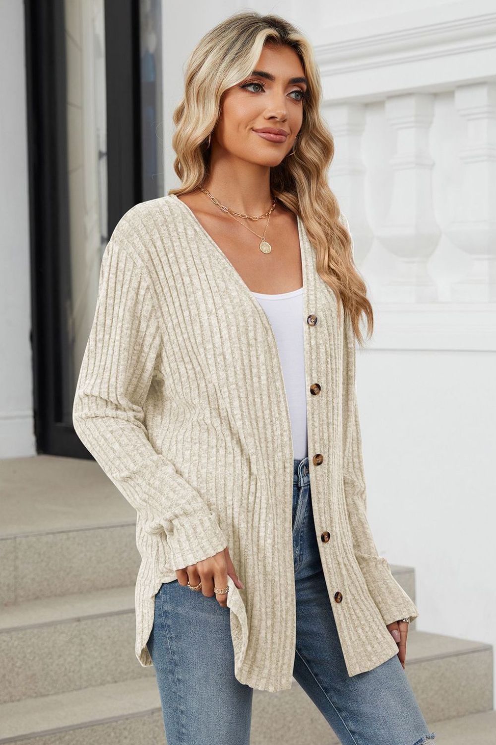 Loose Button Up Long Sleeve Cardigan